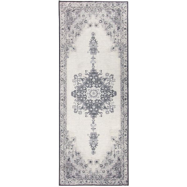 Ruggable Washable Parisa Grey 2.5 ft. x 7 ft. Stain Resistant Runner Rug