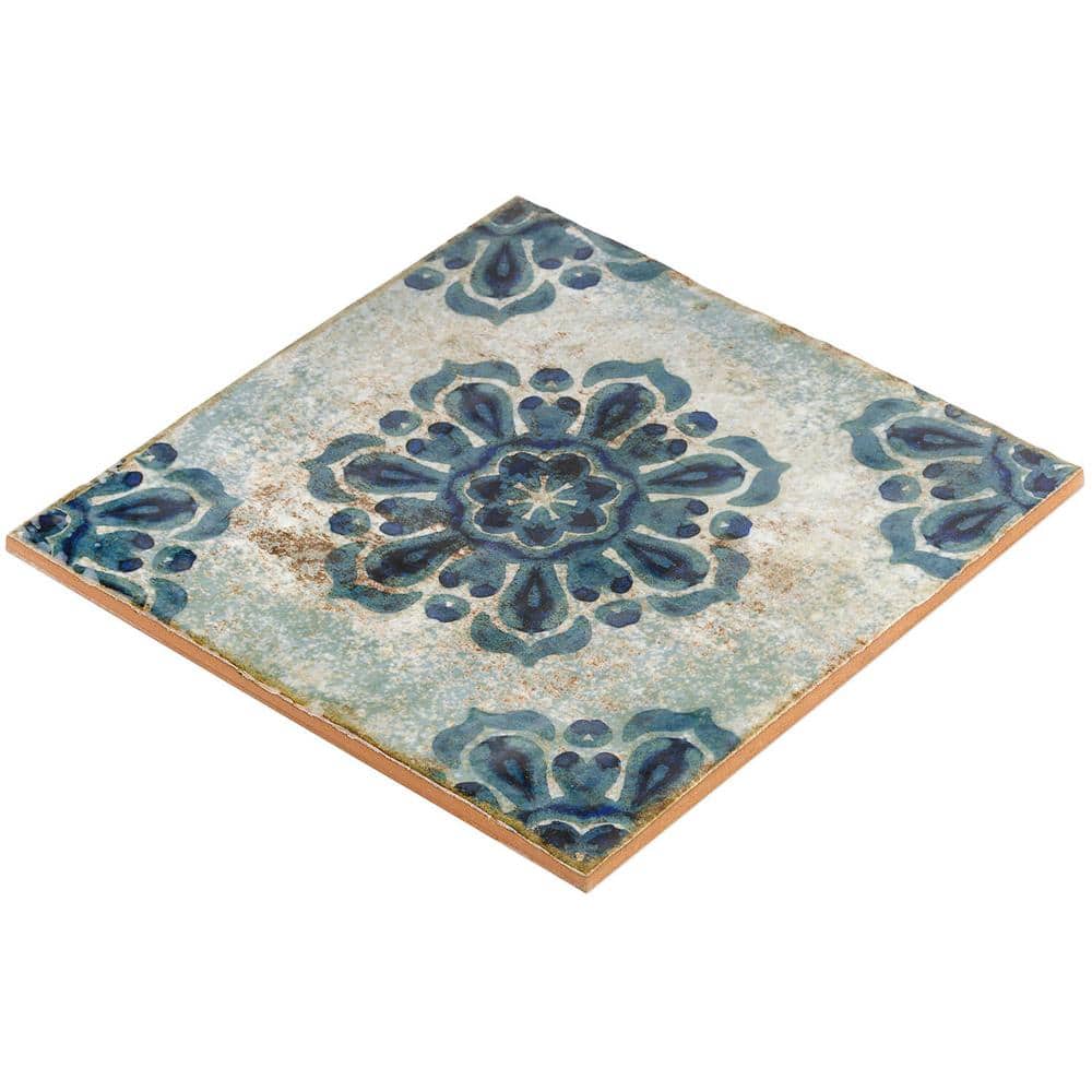 Angela Harris 8" x 8" Blue Patterned Ceramic Wall Tile