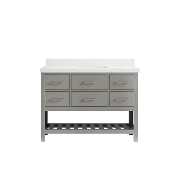 Willow Collections Parker 48 in. W x 22 in. D x 36 in. H Bath Vanity in Elephant Gray with 2 in. White Quartz Top