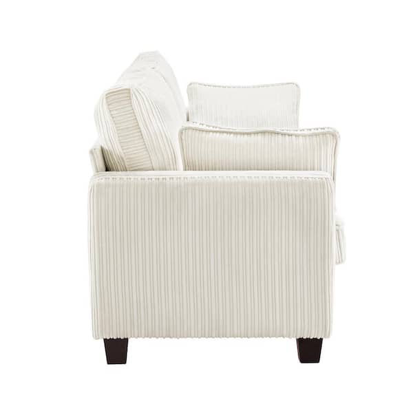 80 in. W Beige Square Arms Corduroy Fabric Sofa Wood Leg Loveseat with Removable Cushions