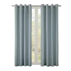 Harmony Blue Polyester Crinkle Textured 52 in. W x 63 in. L Grommet Indoor Light Filtering Curtain (Single Panel)