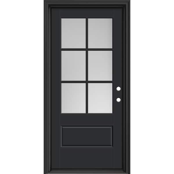 Masonite Performance Door System 36 in. x 80 in. VG 6-Lite Left-Hand Inswing Pearl Black Smooth Fiberglass Prehung Front Door