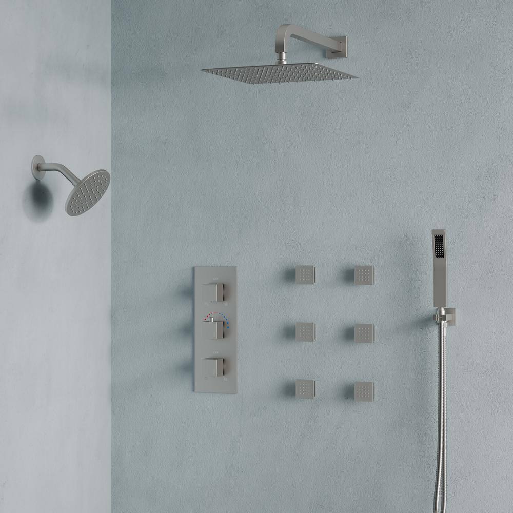 Triple Handles 8-Spray Patterns Wall Mount Handheld Shower Head 2.5 GPM in Brushed Nickel price history on PriceWatchPro