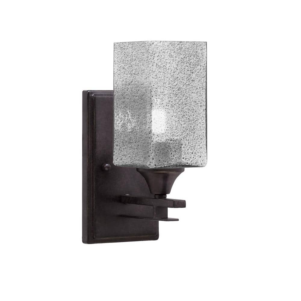 Ontario 1-Light Dark Granite 3.5 in. Wall Sconce with Square Smoke Bubble G