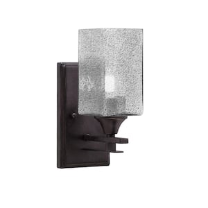 Ontario 1-Light Dark Granite 3.5 in. Wall Sconce with Square Smoke Bubble Glass Shade