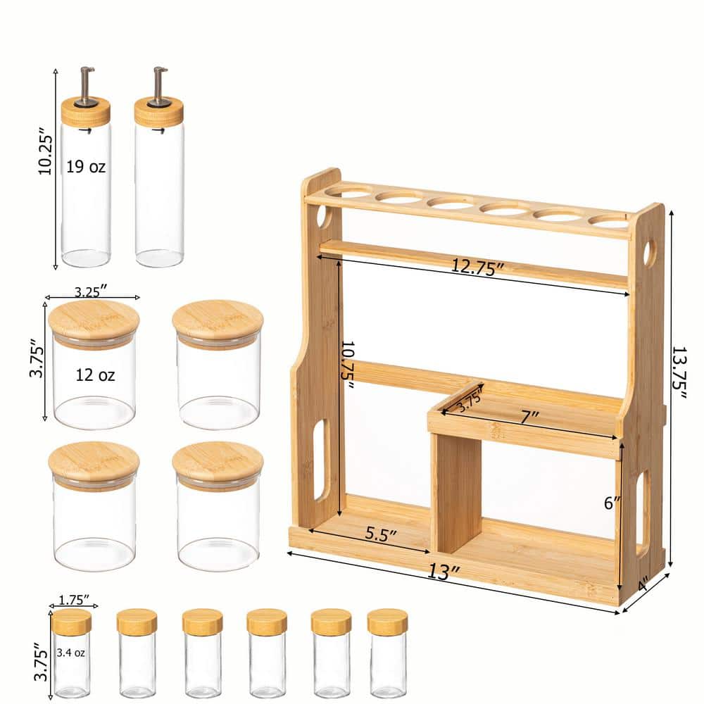 3-Tier Bamboo Spice Rack with Airtight Jars and Dispensers