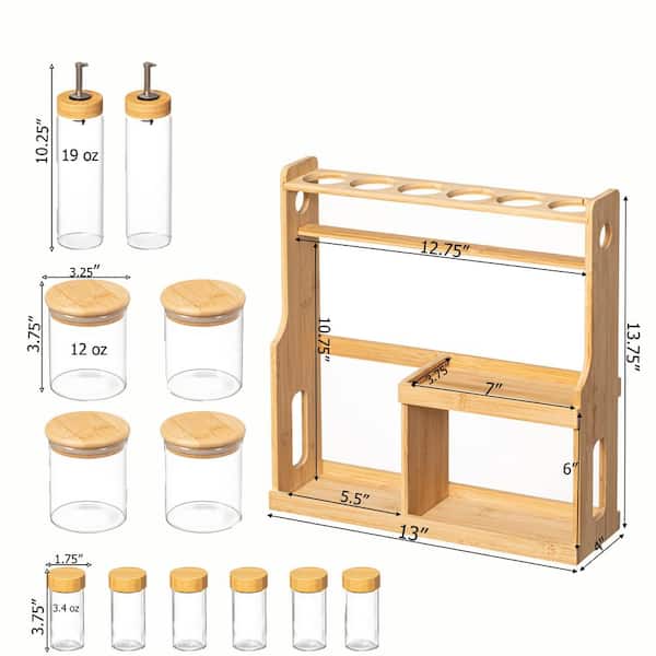 Basicwise 3-Tier Bamboo Spice Rack with Spice Shaker Bottles,