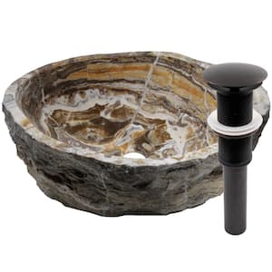 Natural Stone Multi-Color Travertine Onyx Irregular Vessel Sink with Umbrella Dain in Oil Rubbed Bronze
