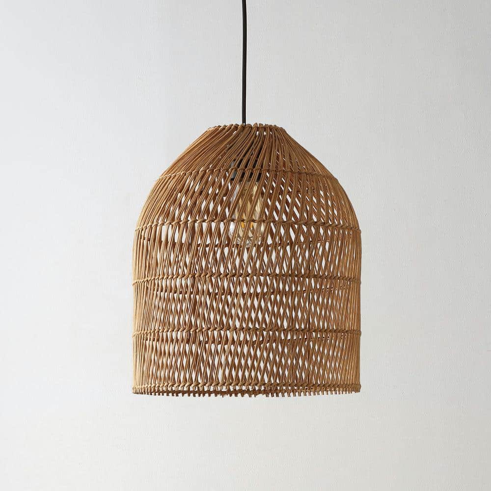 Bohemian Swirl 13" LED Pendant with Adjustable Rattan Shade, Brown