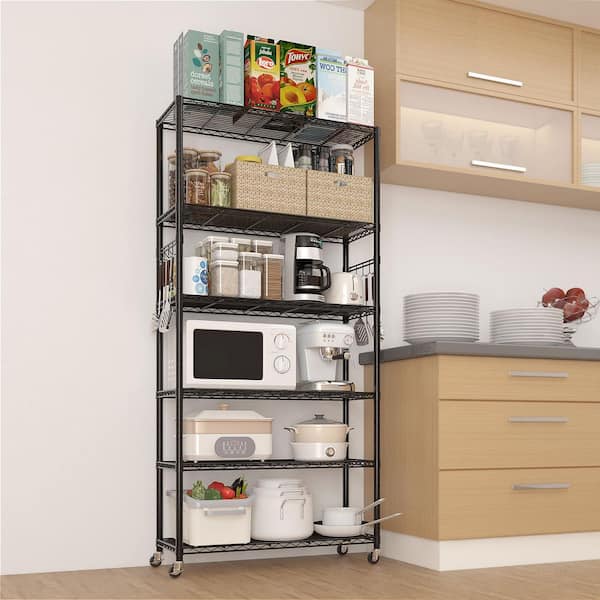 6-Tiers Steel Adjustable Garage Storage Shelving Unit in Black with Wheels (35.43 in. W x 72.83 in. H x 15.75 in. D)