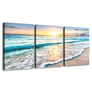 Canvas Wall Art 3-Panels Framed Sea Wave Art Print 24 in. x 36 in.