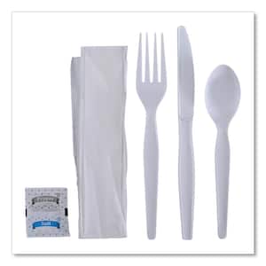 White Heavyweight Disposable Polystyrene Utensils, 6-Piece Cutlery Kit, Condiment/Fork/Knife/Napkin/Spoon (250-Carton)