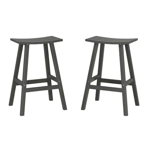 Franklin Gray 24 in. Poly HDPE Fade Resistant Outdoor Patio Saddle Seat Counter Height Bar Stool (Set of 2)