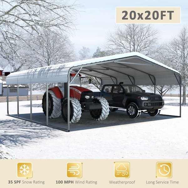 20 ft. W x 20 ft. D Carport Metal Car Canopy and Shelter, White