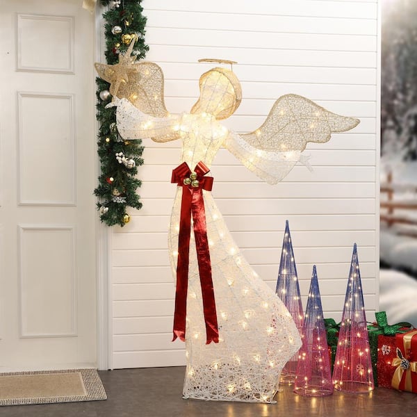 LuxenHome 68.4 in. H 3D Christmas Angel and Star Holiday
