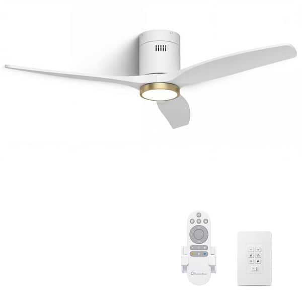 52 in. Solid Wood Ceiling Fan with Light, Remote&Wall Control, 5600CFM Flush Mount Quiet DC Motor, 6-Speed 3CCT Dimmable