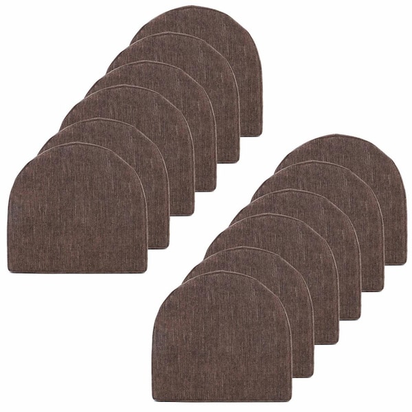 Sweet Home Collection High Density Memory Foam 17 in. x 16 in. U-Shaped Non-Slip Indoor/Outdoor Chair Seat Cushion with Ties, Coffee(12-Pack)