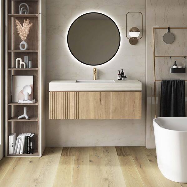 Yingze 48 in. Wall-Mounted Single Sink White Oak Bath Vanity with