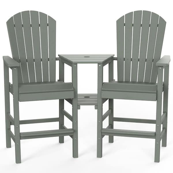 Gray HDPE Plastic Outdoor Bar Stool with Removable Trays (2-Pack)