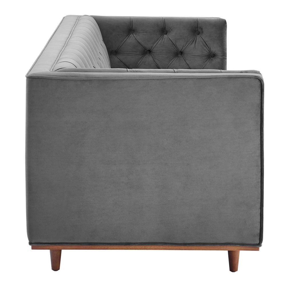 Elation 90.5'' Gray Faux Leather Tufted Sofa with Wood Frame