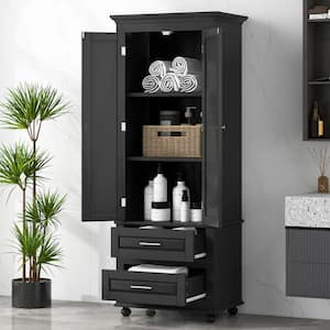 15.7 in. W x 24 in. D x 62.5 in. H Ready to Assemble Floor Base Kitchen Cabinet in Black with 2-Doors and 2-Drawers