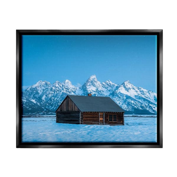 Stupell Industries Log Cabin Mountain View by Jared Kreiss 1-Piece Floater Frame Graphic Print Nature Poster Art Print 31 in. x 25 in.