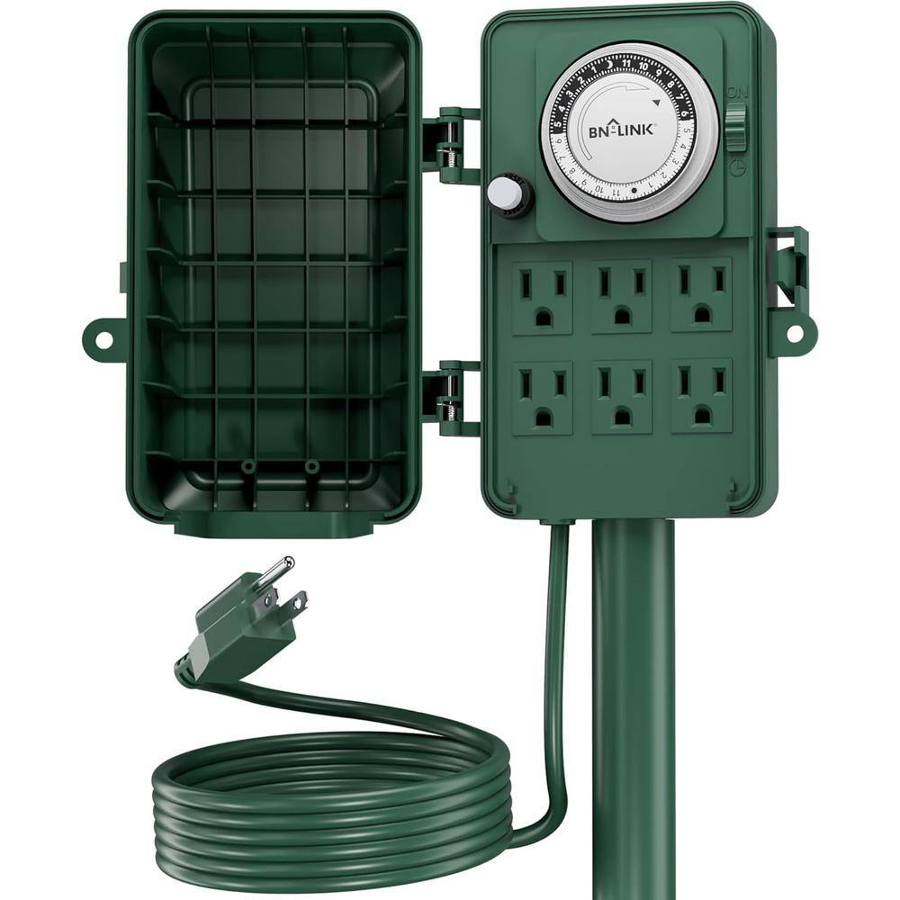 6-Outlet Outdoor Timers Garden Power Stake with 6 ft. Cords for Christmas Lights in Green price history on PriceWatchPro