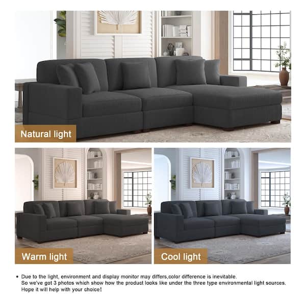 ゆゆ Uixe 112.1 in. Straight Arm 4-piece Corduroy Upholstered L