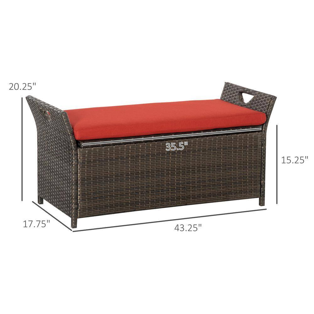 Huluwat 27 Gal. Red Wicker Outdoor Storage Bench, 2-In-1 Large Capacity ...