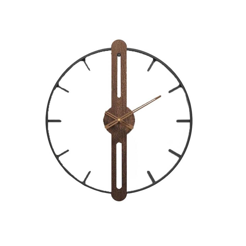 Black Walnut Analog Metal Walnut Wood Wall Clock HDCNRD2J52 - The