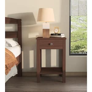 Gabriel 1-Drawer Wood Nightstand with Storage Shelf, End Table, Drawer and Shelf, Small Spaces, Bed Side Table, Mahogany