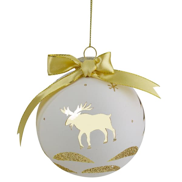 Northlight 4 in. Gold and White Moose Christmas Ball Ornament