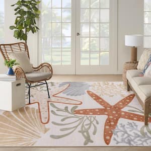 Aloha Ivory Multicolor 8 ft. x 11 ft. Starfish Tropical Contemporary Indoor/Outdoor Area Rug