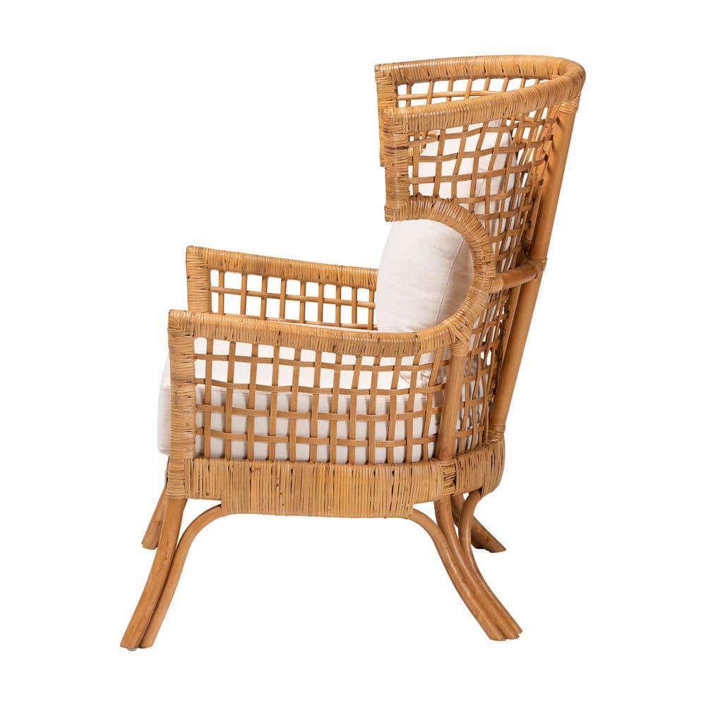 Handcrafted White Rattan Accent Chair with Swoop Arms