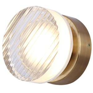 BENNI 5.375 in. 1-Light Gold Integrated LED Wall-Light with Clear Acrylic Shade, Adjustable Color Temperature