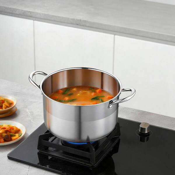 8-qt. Stainless Steel Stock Pot with Glass Lid, PFOA and PFAS-Free, Suitable for Gas, Induction, and Electric Stoves