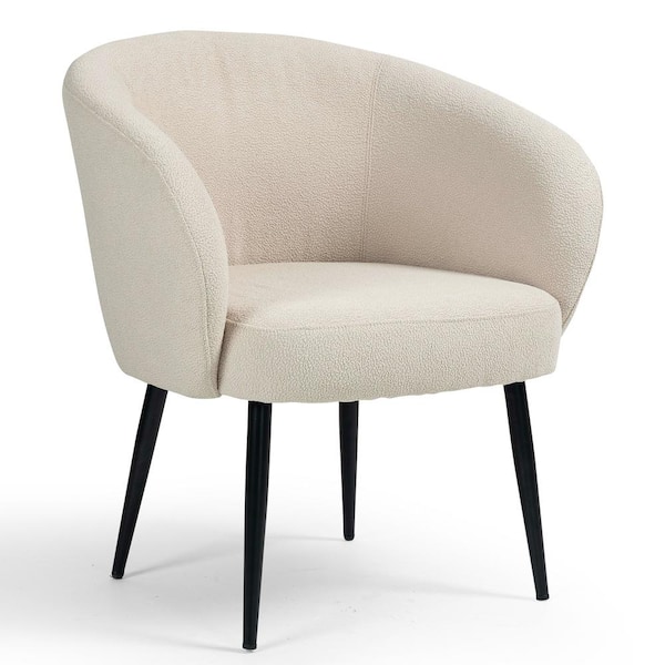 Glamour Home Bayan White Boucle Fabric Accent Chair with Black Iron Legs