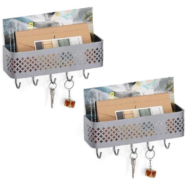 Oumilen Brown Mail and Key Holder for Wall with 6-Key Hooks 1