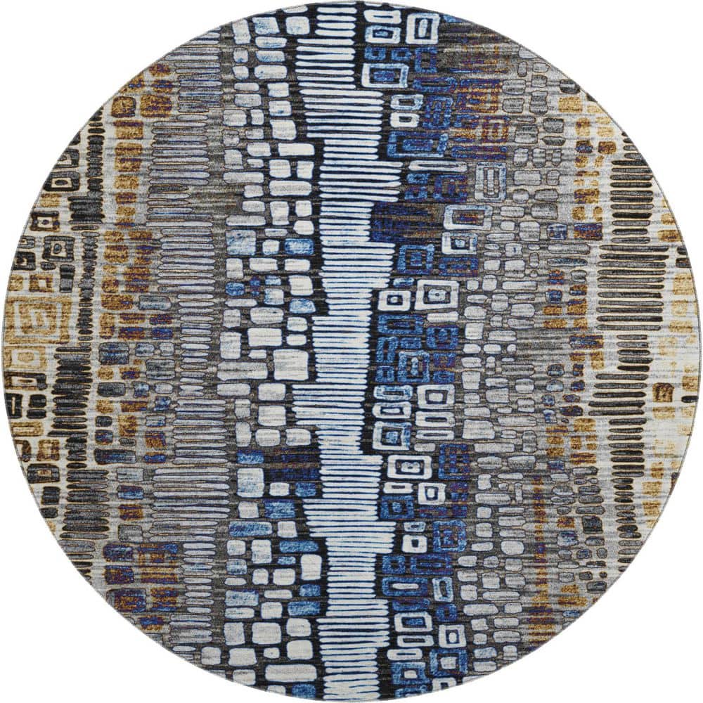 Mayfield Premium Machine Washable Abstract AMF2268 Pewter 8 ft. x 8 ft. Round Rug price history on PriceWatchPro