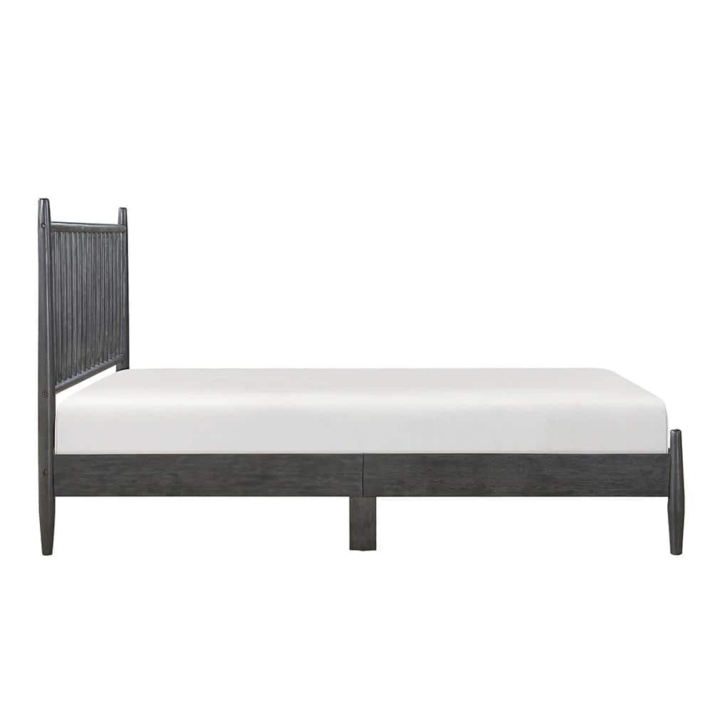 Gray Wood Queen Platform Bed with Vertical Slat Headboard