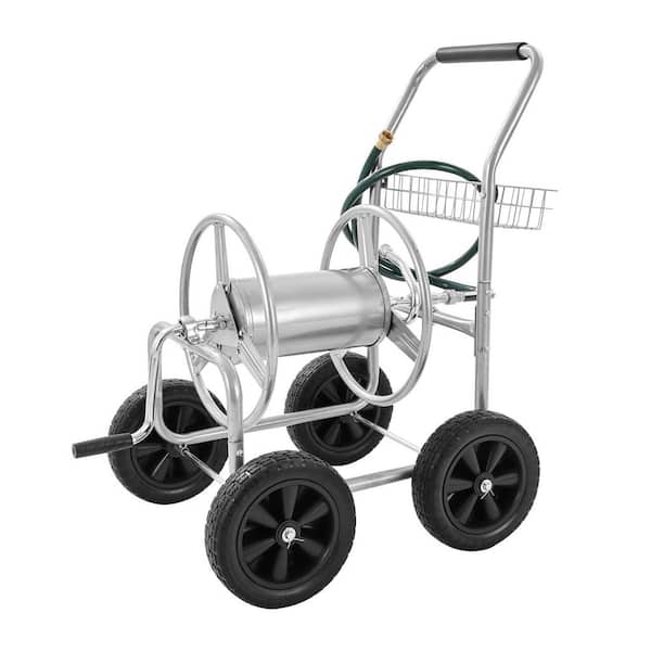 Hose Reel Cart, Mobile Garden Hose with 4 Wheel, Holds 300 ft. of 5/8 in. Hose, Heavy Duty Steel Storage Basket for Yard