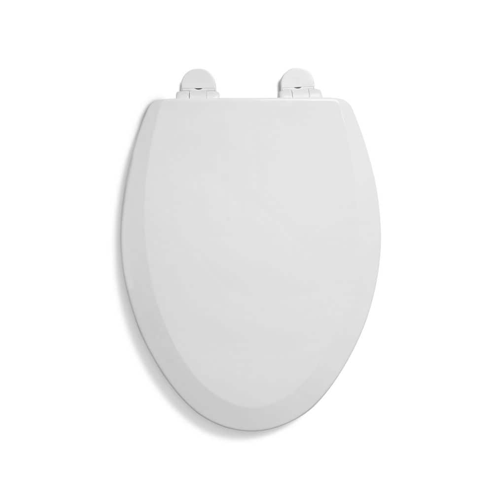 White Molded Wood Elongated Soft Close Toilet Seat