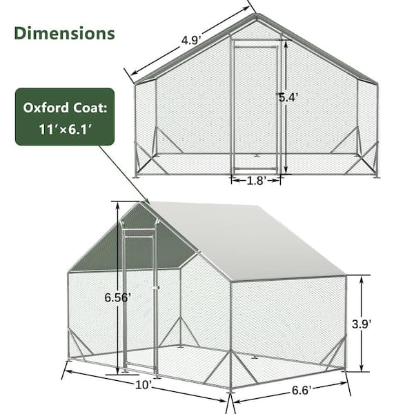 10 ft. L x 6.6 ft. W Outdoor Large Metal Walk-In Chicken Coop Poultry Cages with Waterproof Anti-Ultraviolet Cover