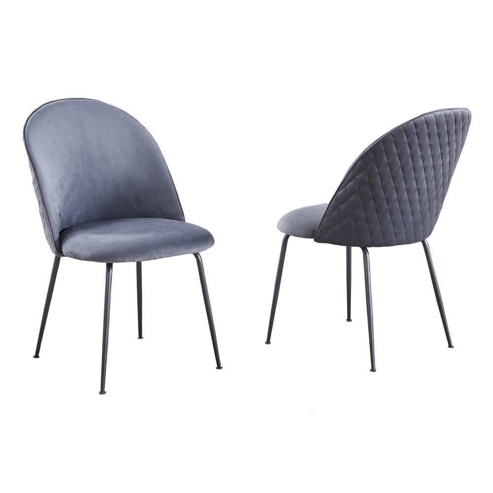 Elegant Dark Grey Velvet Upholstered Wood Side Chairs - Set of 2