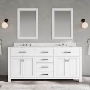 Madison 72 in. W x 21.5 in. D x 34 in. H Double Sink Bath Vanity in Pure White with Carrara White Marble Top