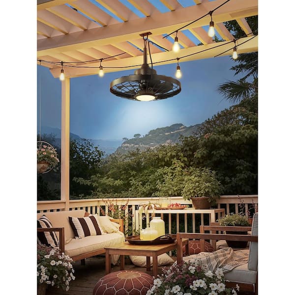 20 in. Outdoor Black Ceiling Fan with lights, IP65 Waterproof Hanging Fan with Remote Control Smart App for Patio Porch