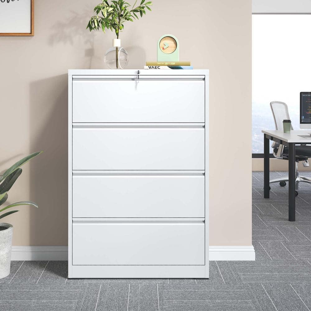 White 4-Drawer Lockable Steel Lateral File Cabinet