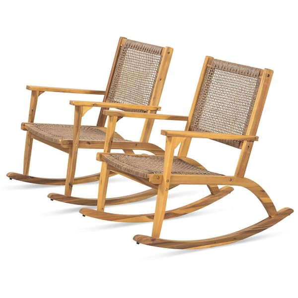 Wicker Rocking Fork Daheat 2 Pieces Patio Rocking Chair Set Acacia Wood Outdoor Rockers ...