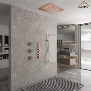 4-Spray Dual Shower Heads 20x24 in. Ceiling Mount Fixed and Handheld Shower Head 2.5 GPM with 3-Jet in Brushed Rose Gold