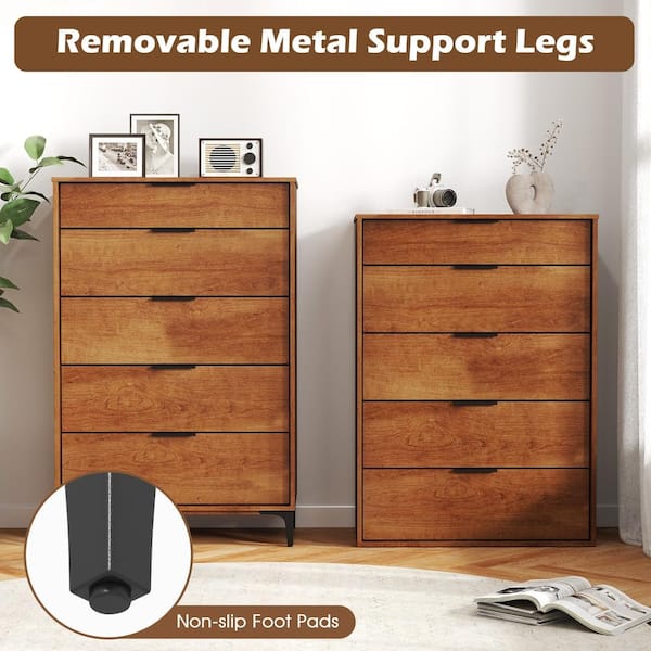 5 foot long dresser Bunpeony 5 Drawer Dresser 48 in. Tall with Interlock System Metal Slides Removable Metal Legs Anti Tipping Cherry